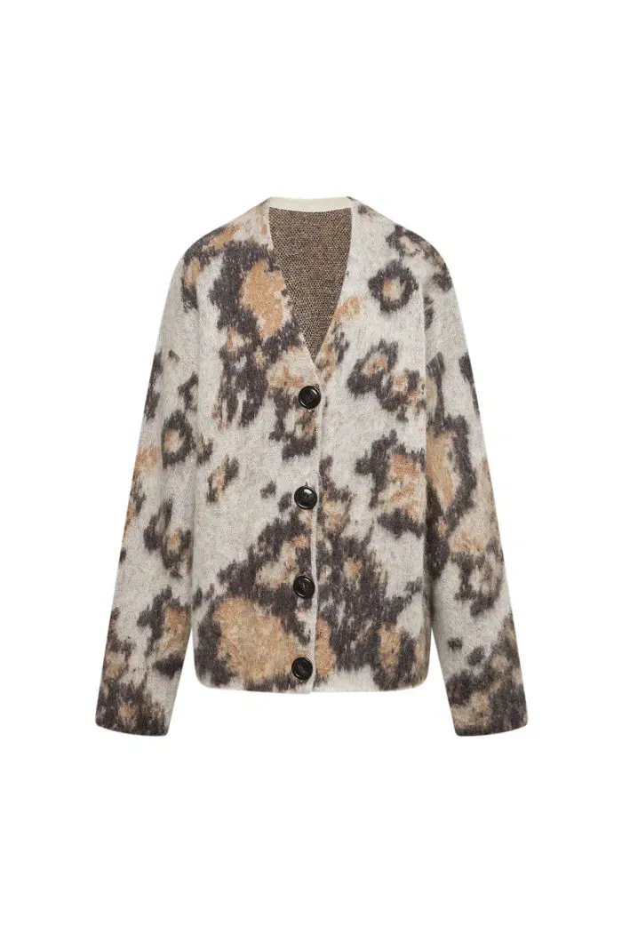 Madge Leopard Print Cardigan in Baby Alpaca Knit