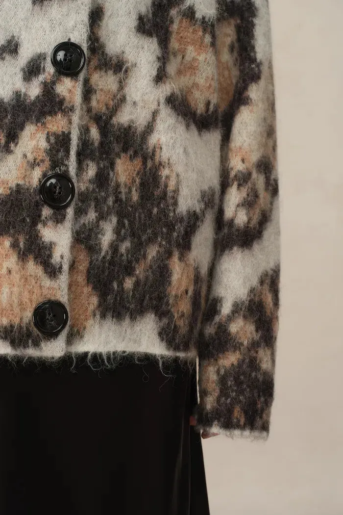 Madge Leopard Print Cardigan in Baby Alpaca Knit