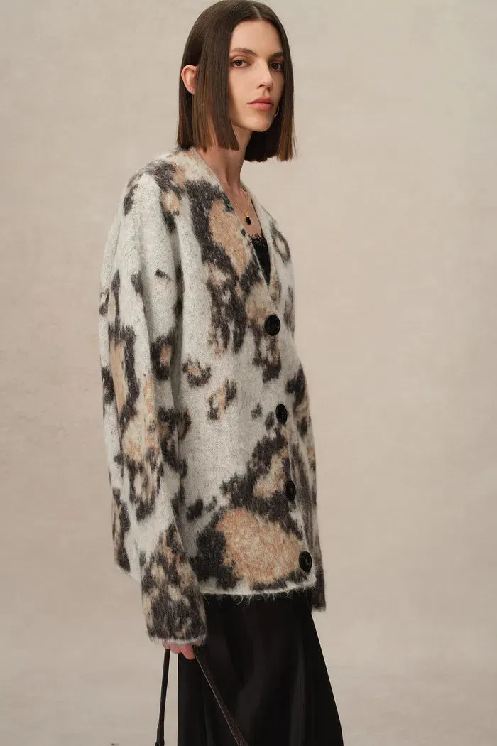 Madge Leopard Print Cardigan in Baby Alpaca Knit