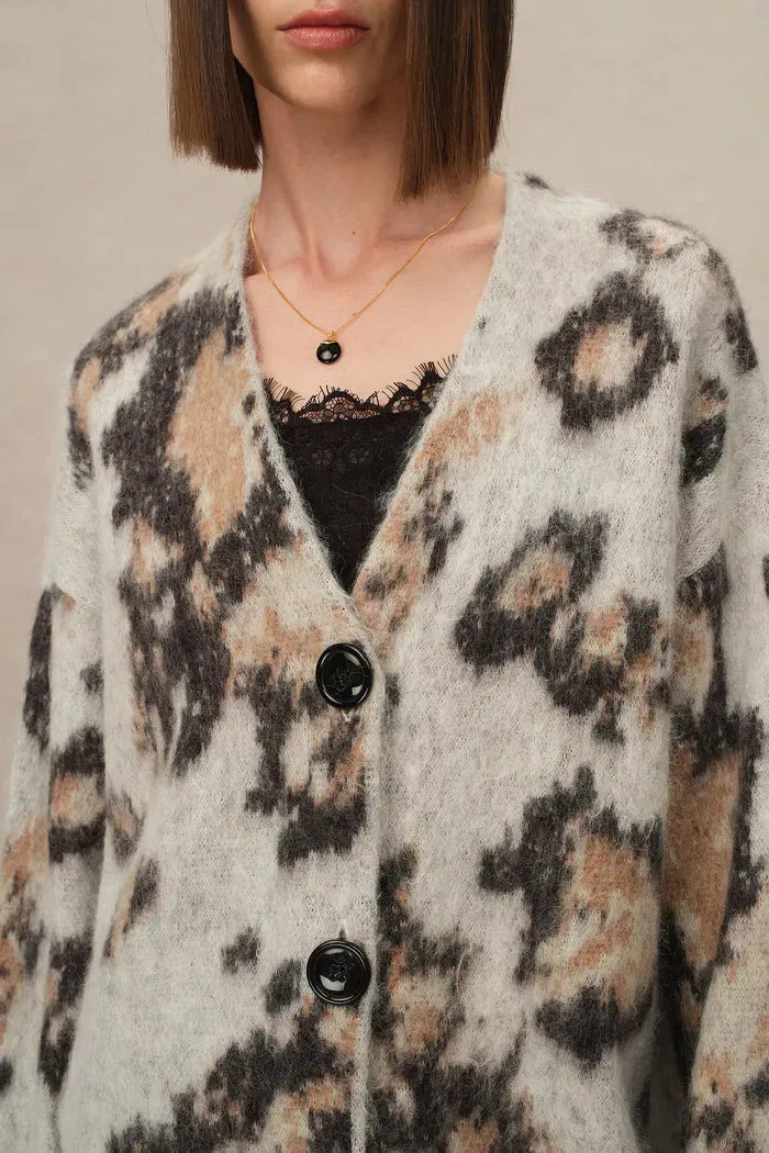 Madge Leopard Print Cardigan in Baby Alpaca Knit