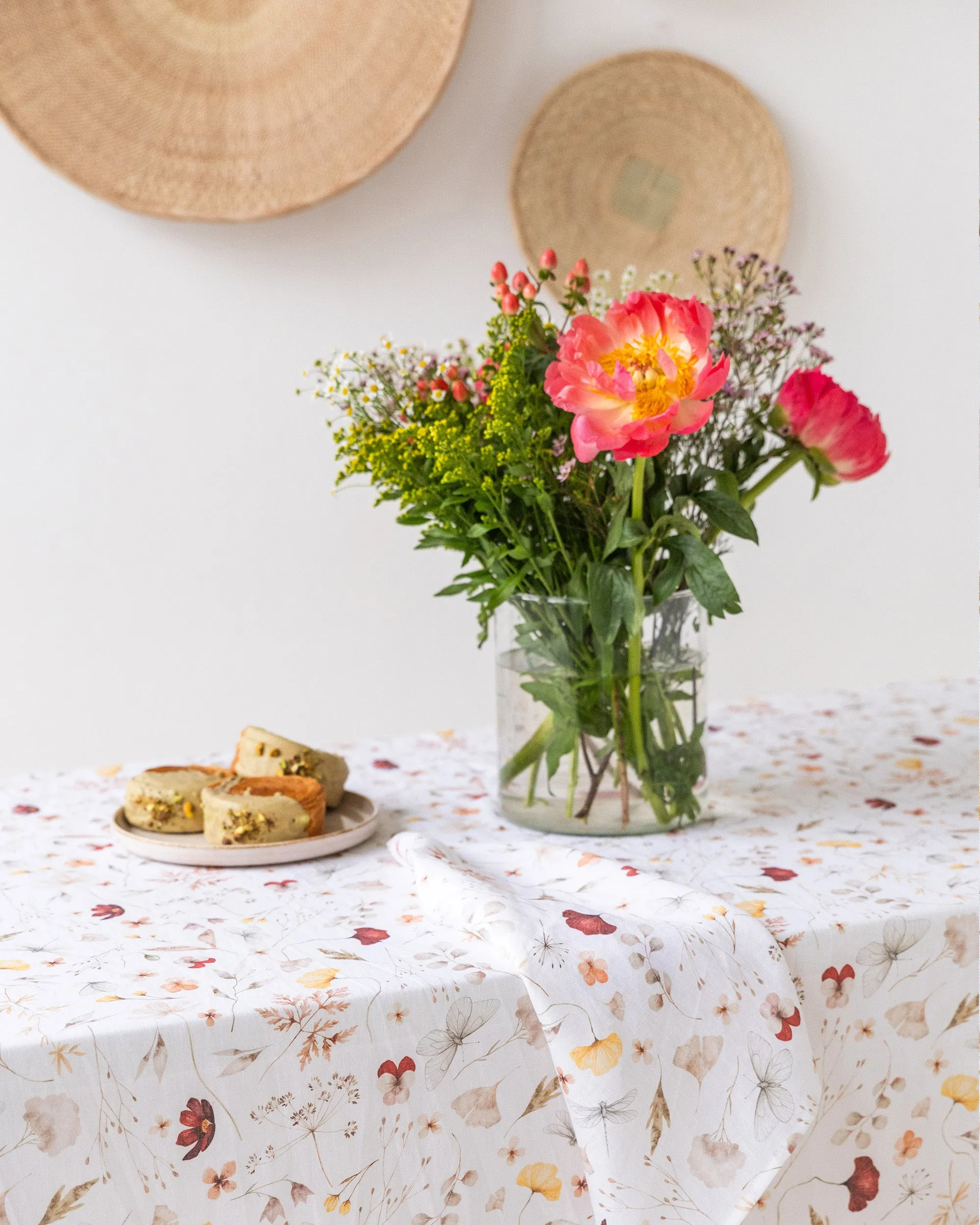 Meadow print linen tablecloth