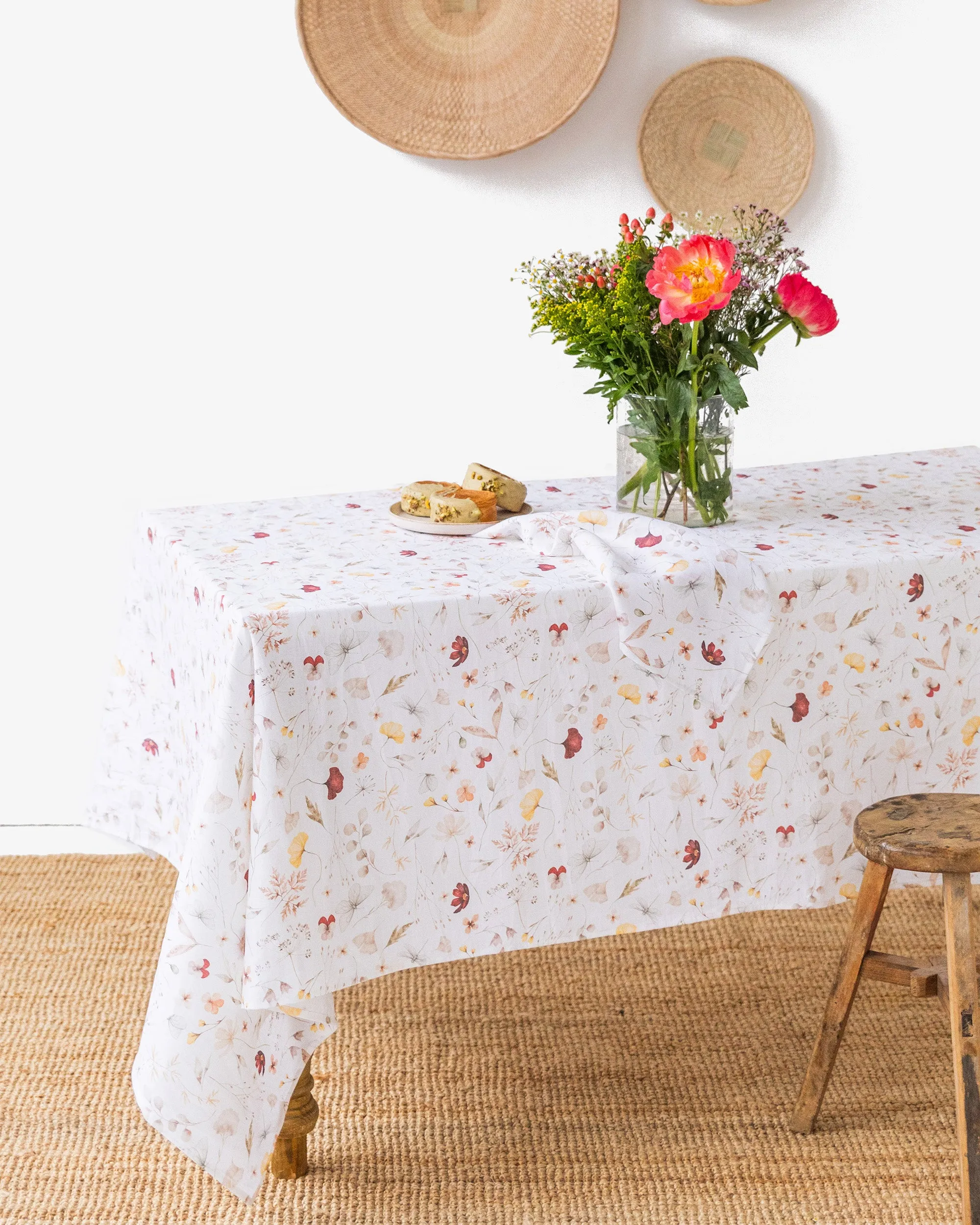 Meadow print linen tablecloth