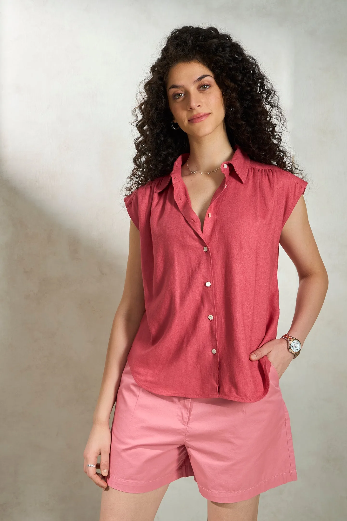Meadow|Collared Linen Top