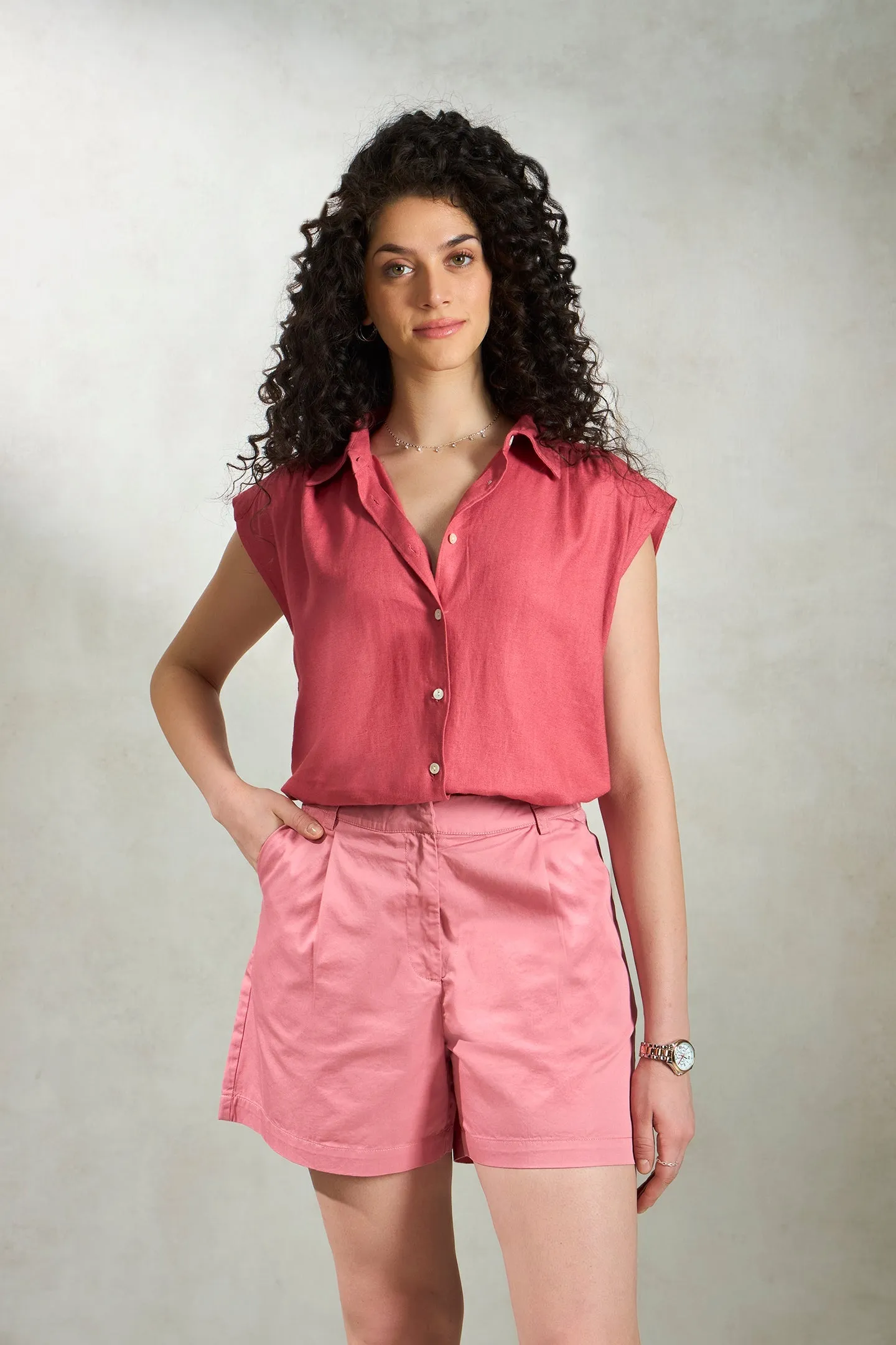 Meadow|Collared Linen Top