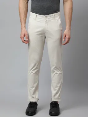 Men Beige Slim Fit Mid Rise Solid Casual Trouser