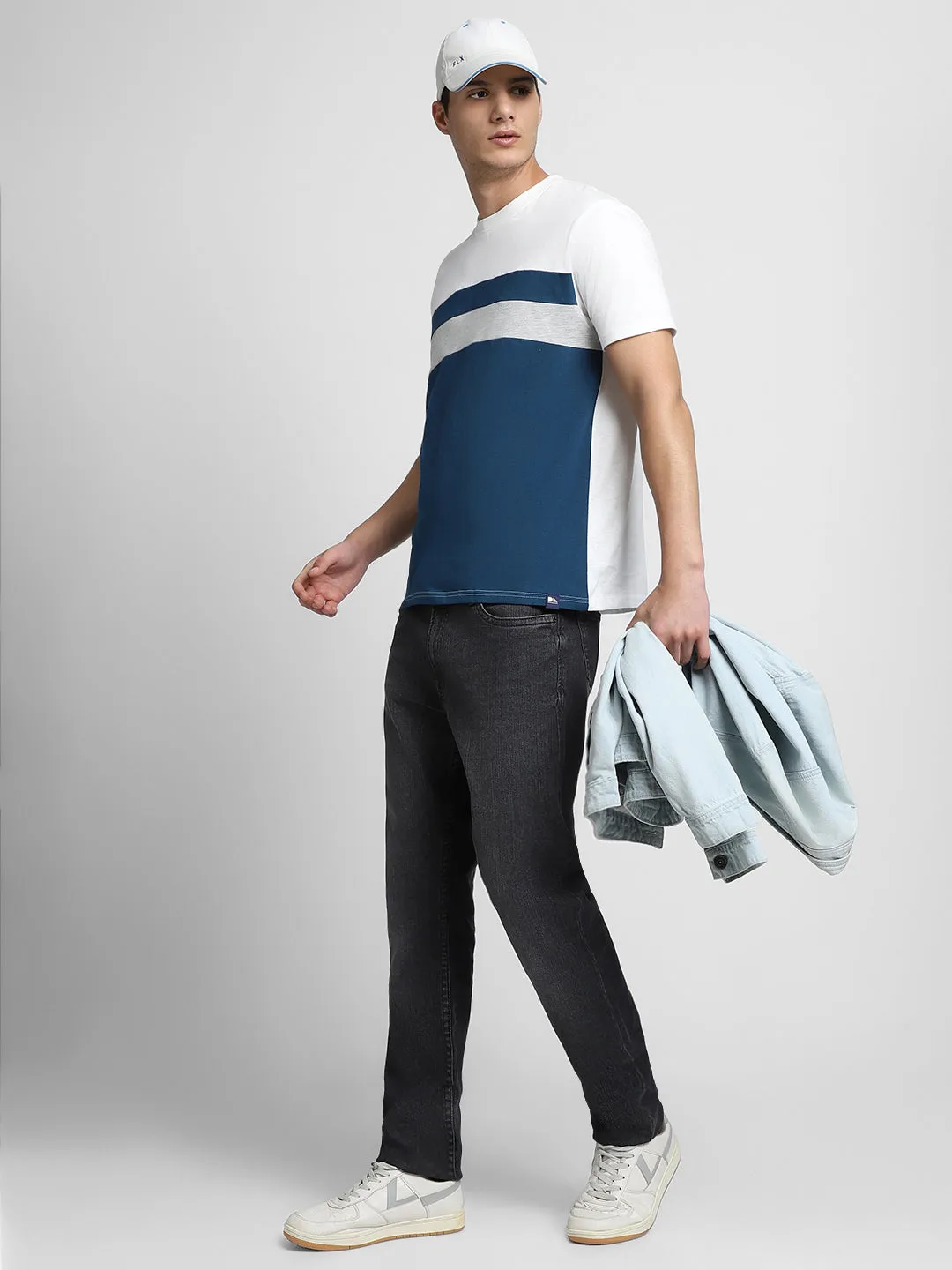 Men's Cotton Off White Solid Crew Neck T-Shirt