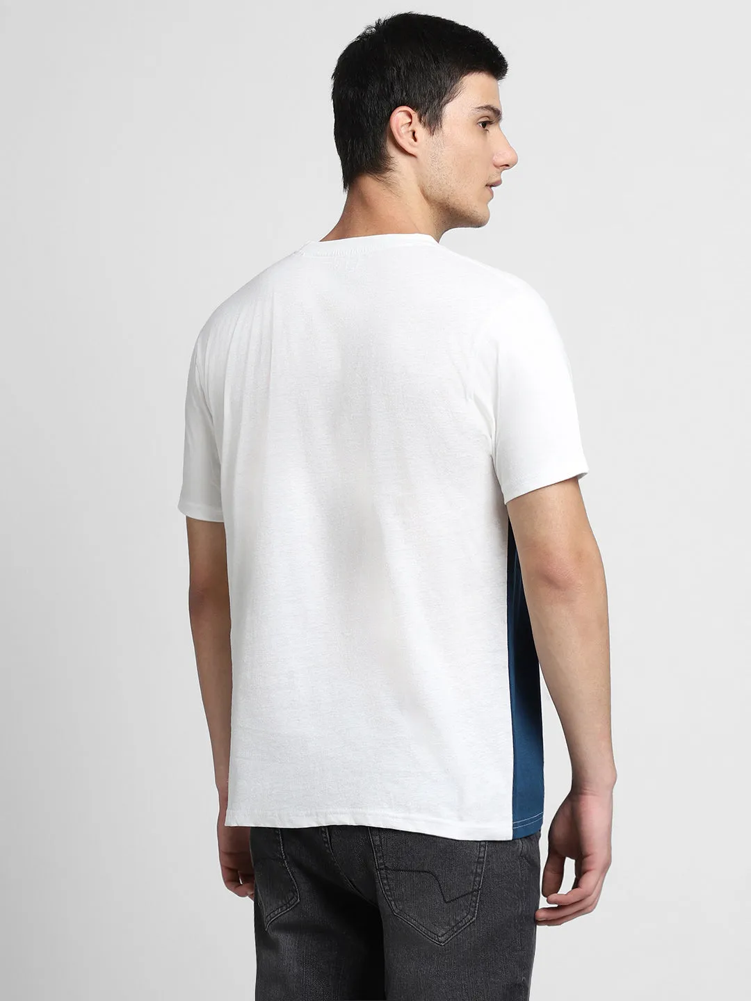 Men's Cotton Off White Solid Crew Neck T-Shirt