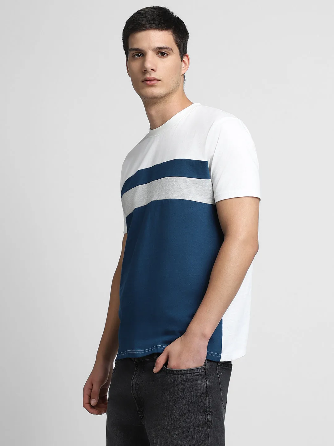 Men's Cotton Off White Solid Crew Neck T-Shirt