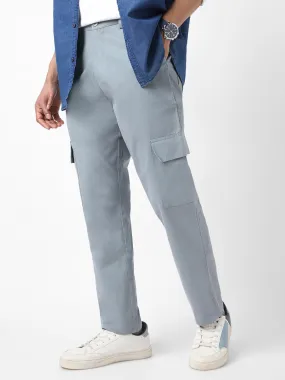 Men's Light Blue Regular Fit Solid Cargo Chino Pant with 6 Pockets Stretchable