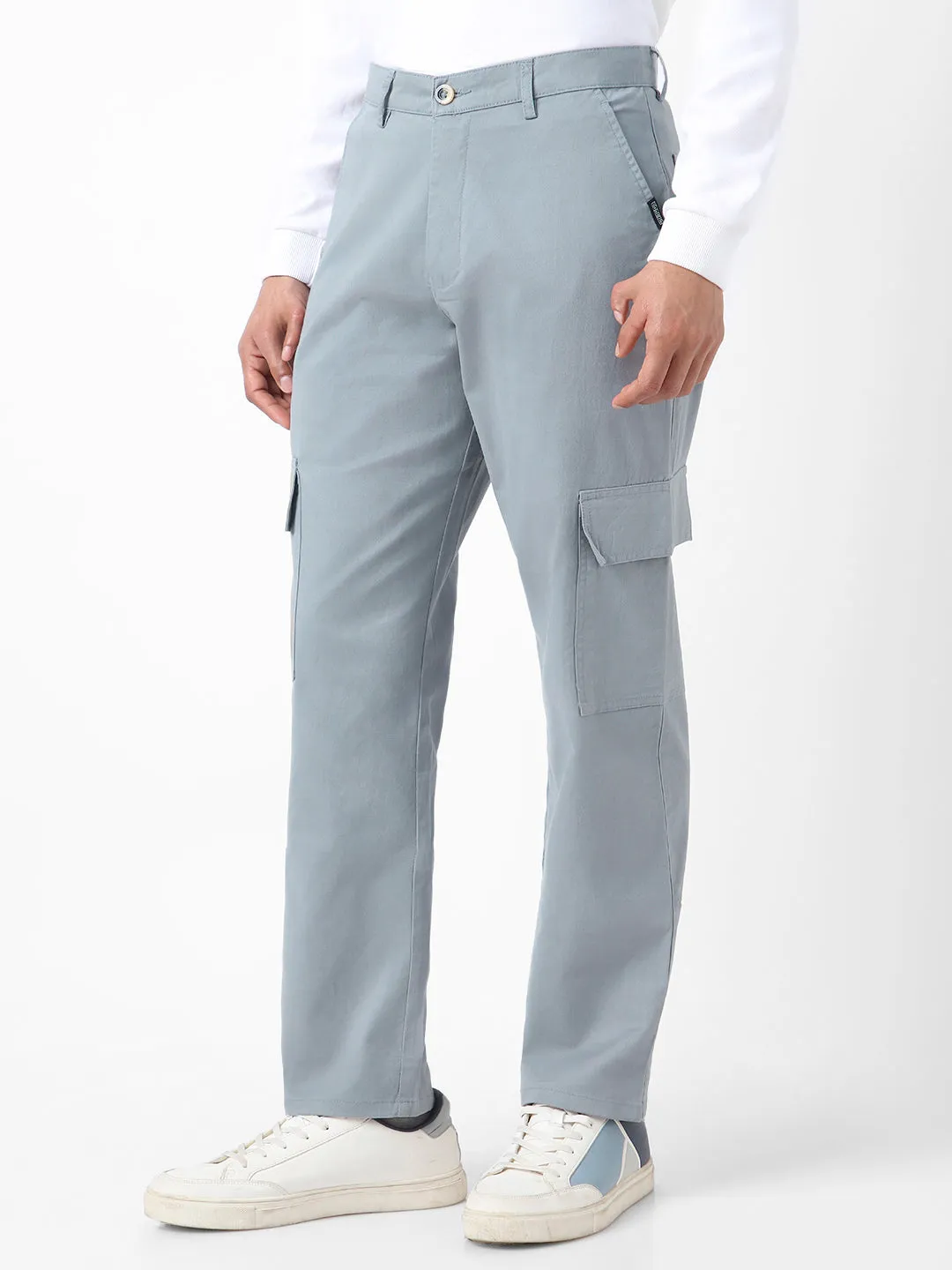 Men's Light Blue Regular Fit Solid Cargo Chino Pant with 6 Pockets Stretchable