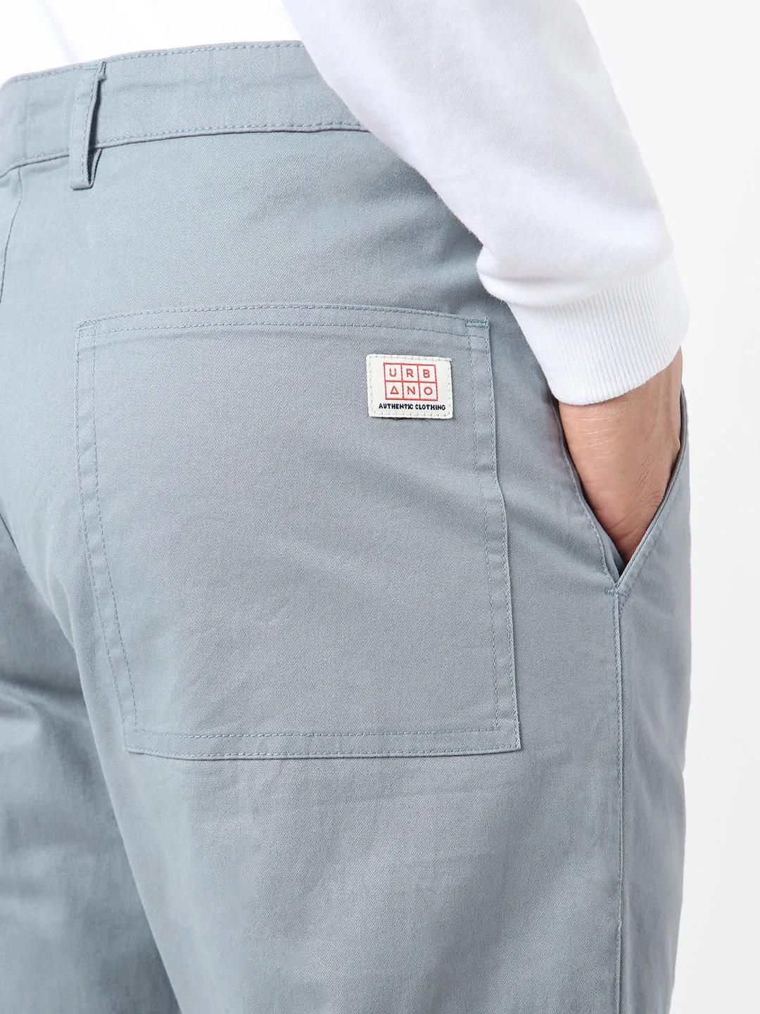 Men's Light Blue Regular Fit Solid Cargo Chino Pant with 6 Pockets Stretchable