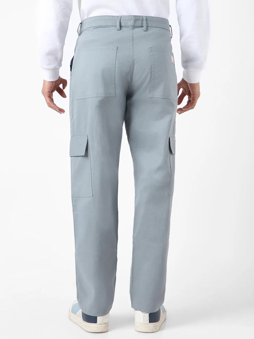 Men's Light Blue Regular Fit Solid Cargo Chino Pant with 6 Pockets Stretchable
