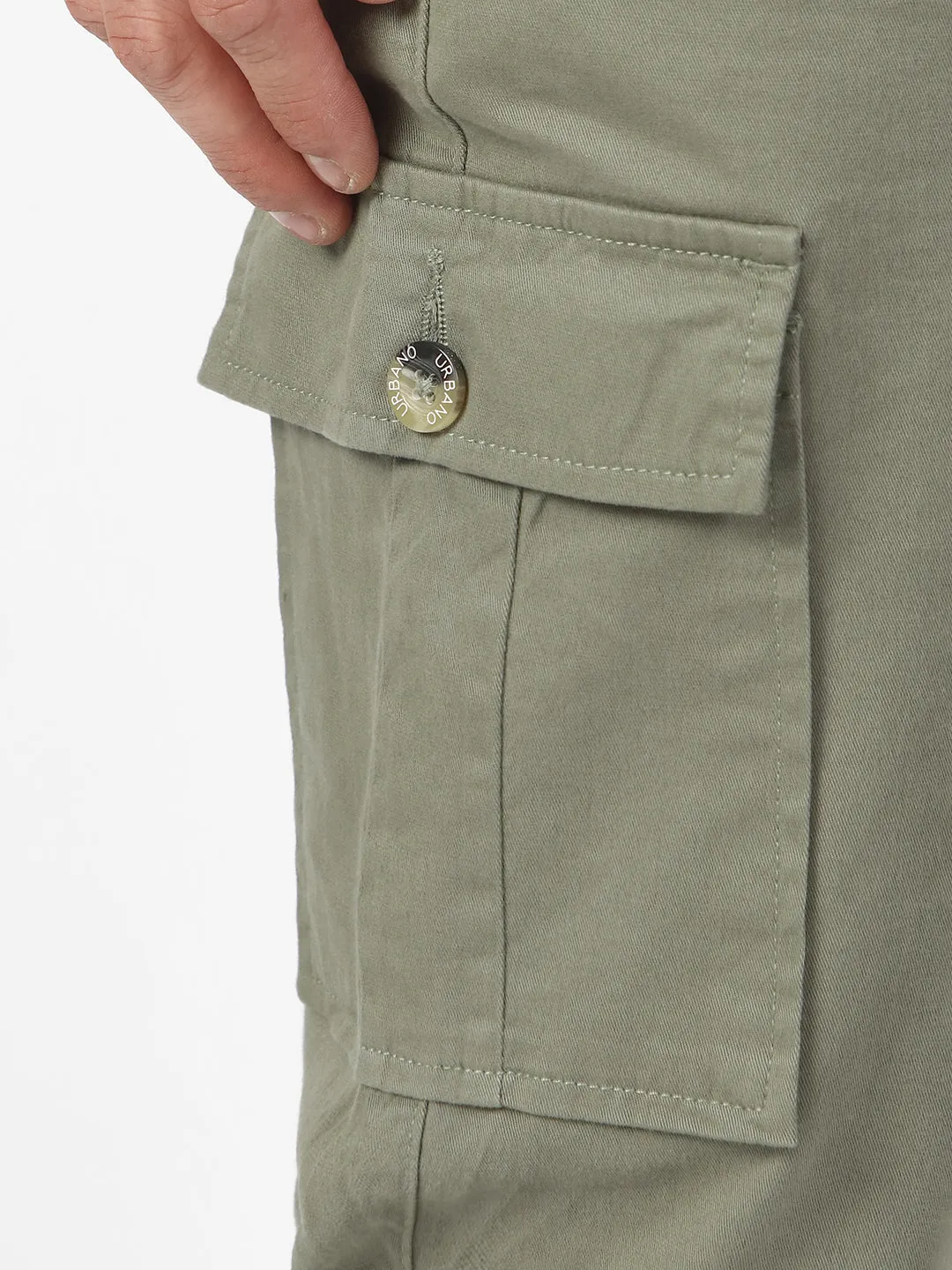 Men's Olive Regular Fit Solid Cargo Chino Pant with 6 Pockets Stretchable
