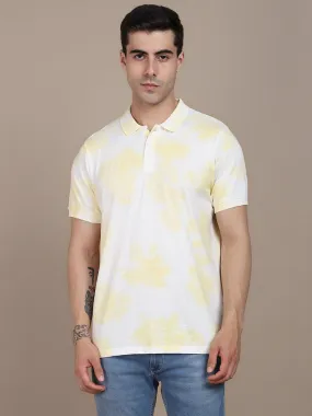 Men's Polo Collar Yellow  Dyed Casual T-shirt