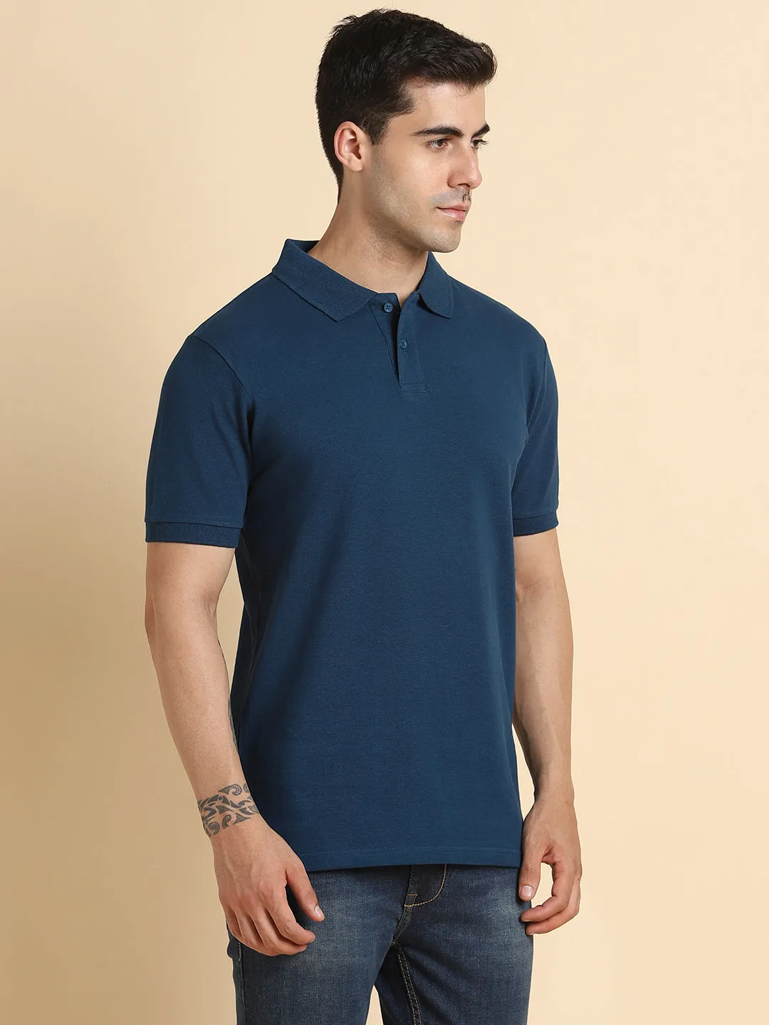 Men's Regular Collar Regular Fit Solid Blue Formal Shirts