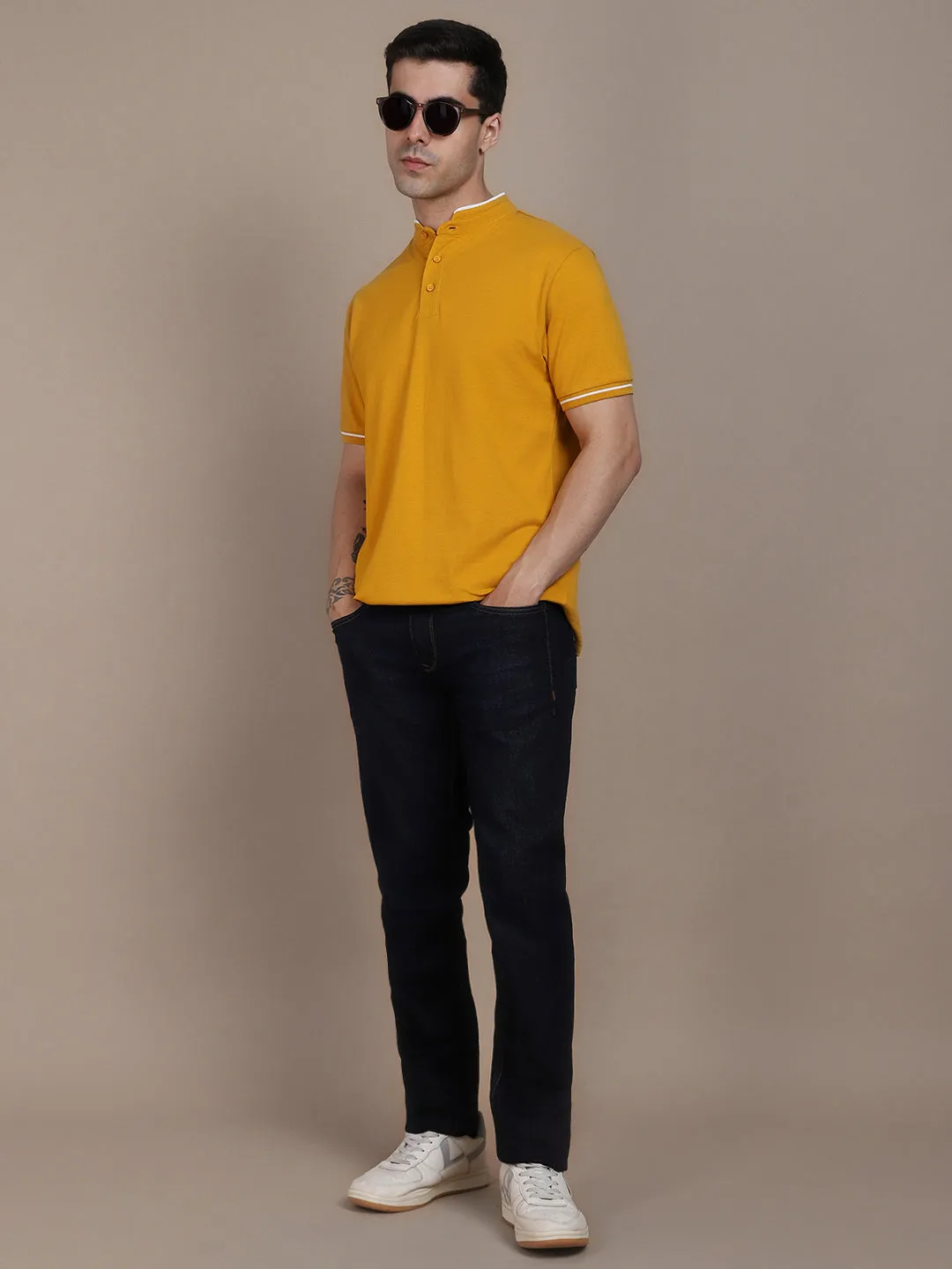 Men's Solid Mustard Polo Collar T-shirt