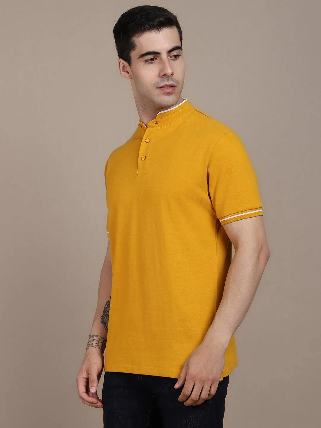 Men's Solid Mustard Polo Collar T-shirt