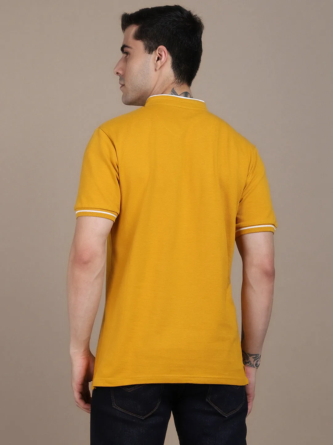 Men's Solid Mustard Polo Collar T-shirt