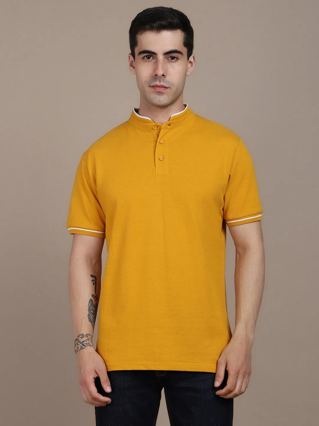 Men's Solid Mustard Polo Collar T-shirt