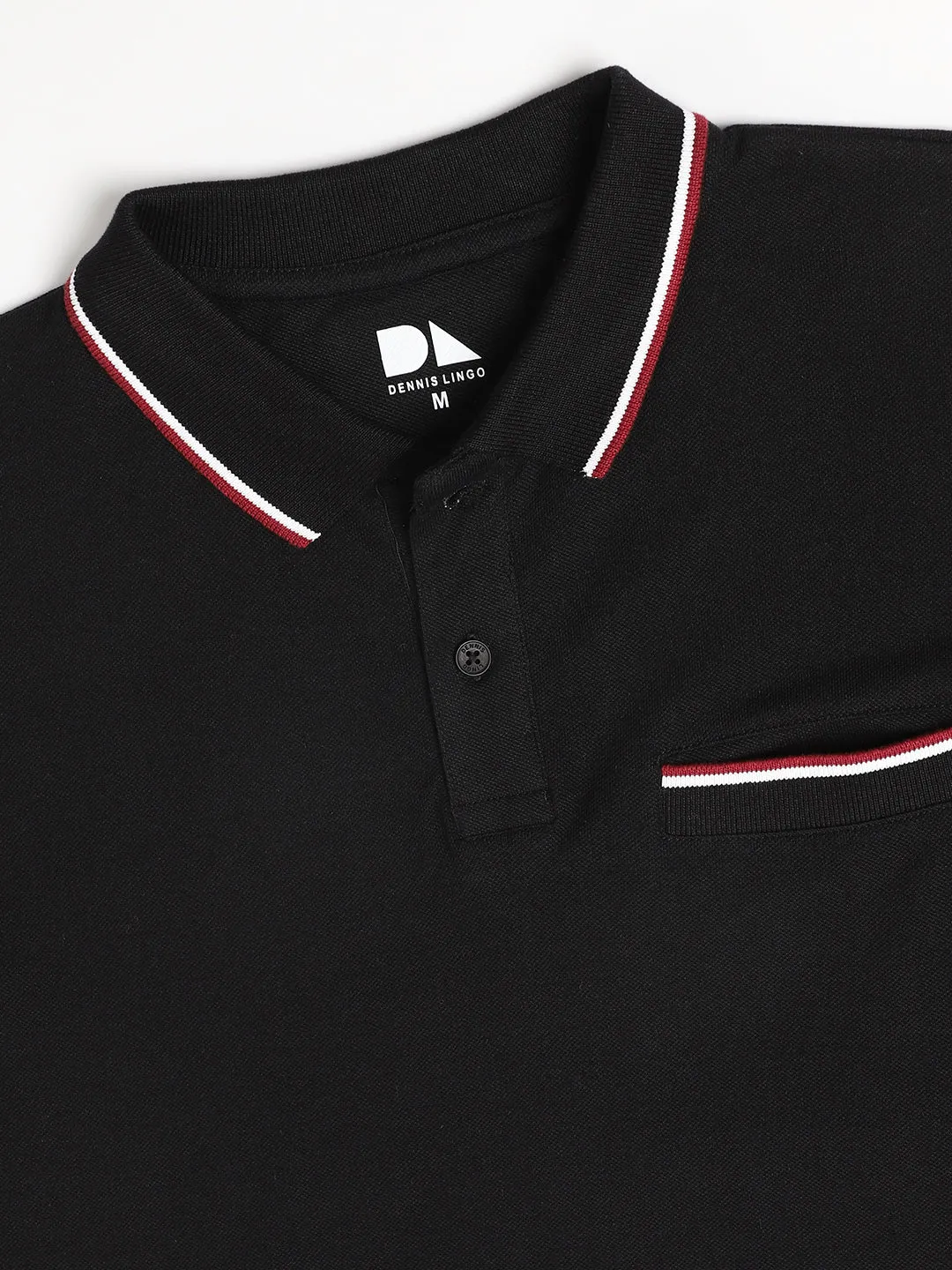 Men's Spread Collar Regular Fit Solid Black T-shirt