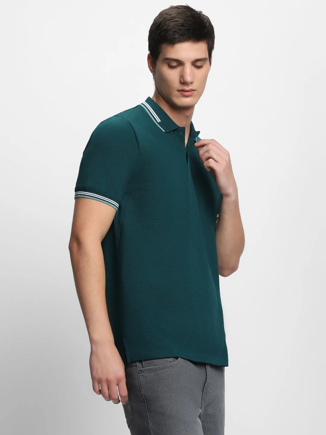 Men's Spread Collar Regular Fit Solid Teal T-shirt