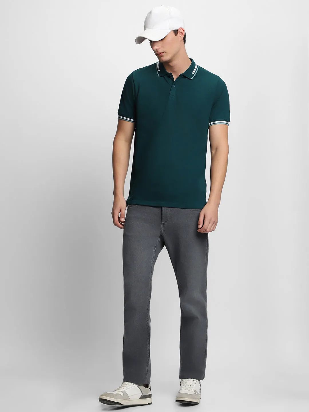 Men's Spread Collar Regular Fit Solid Teal T-shirt