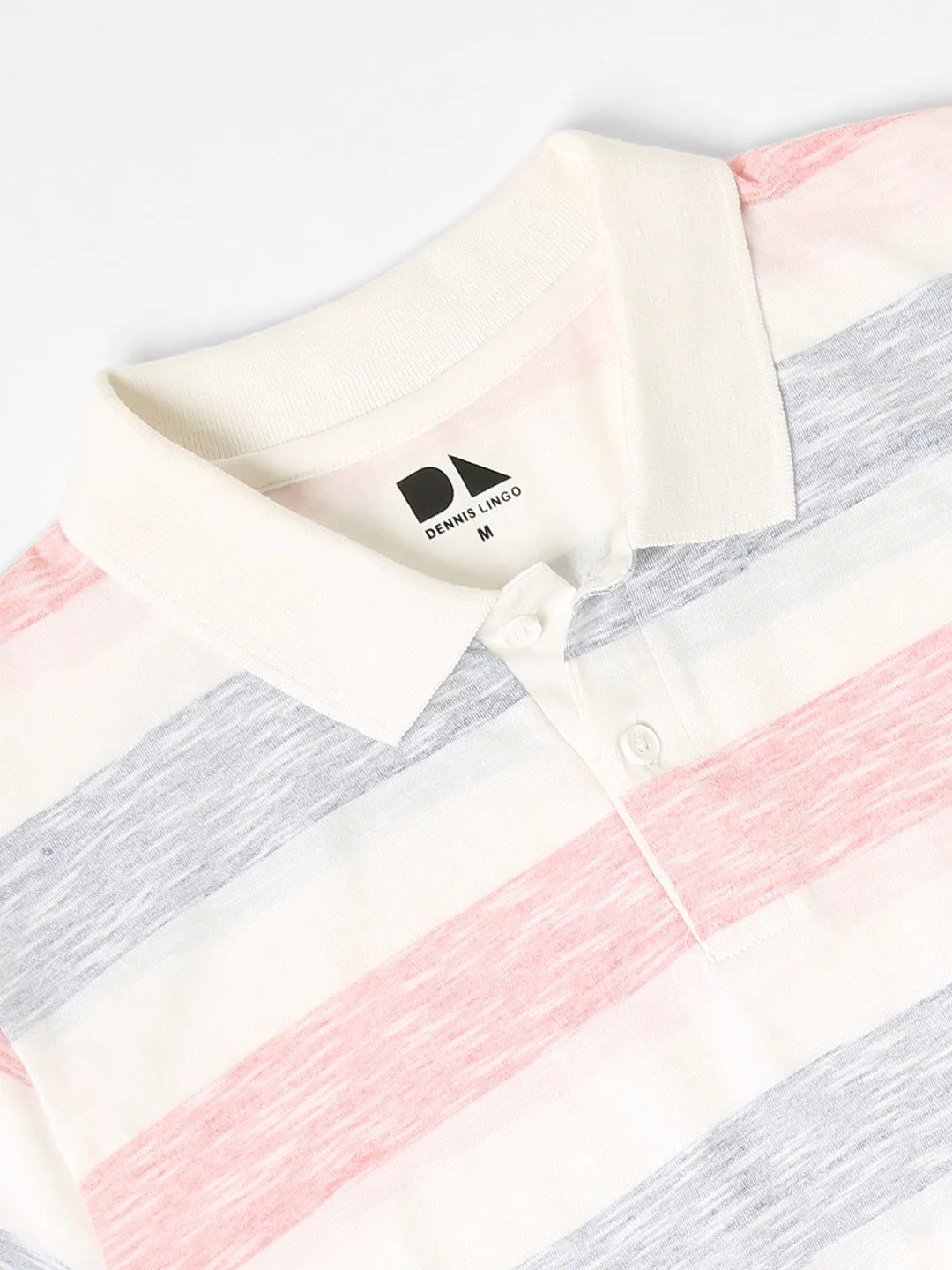 Men's Spread Collar Regular Fit Stripes Blue T-shirt