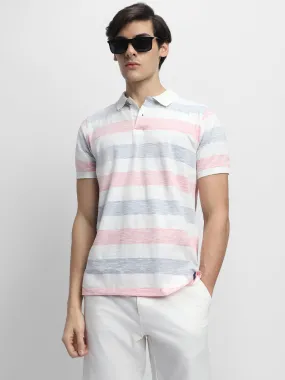 Men's Spread Collar Regular Fit Stripes Blue T-shirt
