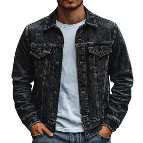 Men's Vintage Black Washed Distressed Denim Jacket 67477922U