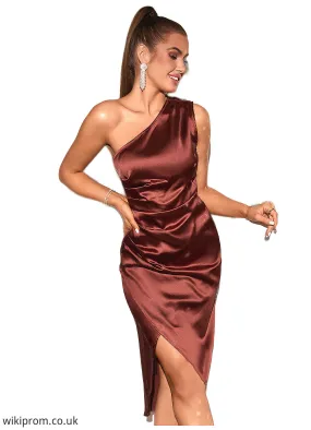Mireya Ruffle One Shoulder Elegant Sheath/Column Satin Midi Dresses SWKP0022363