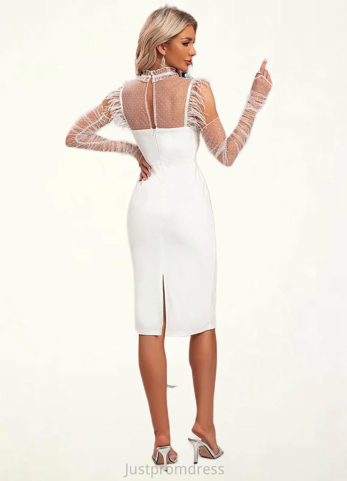 Moriah Faux Feather High Neck Elegant Sheath/Column Polyester Midi Dresses HHP0022472