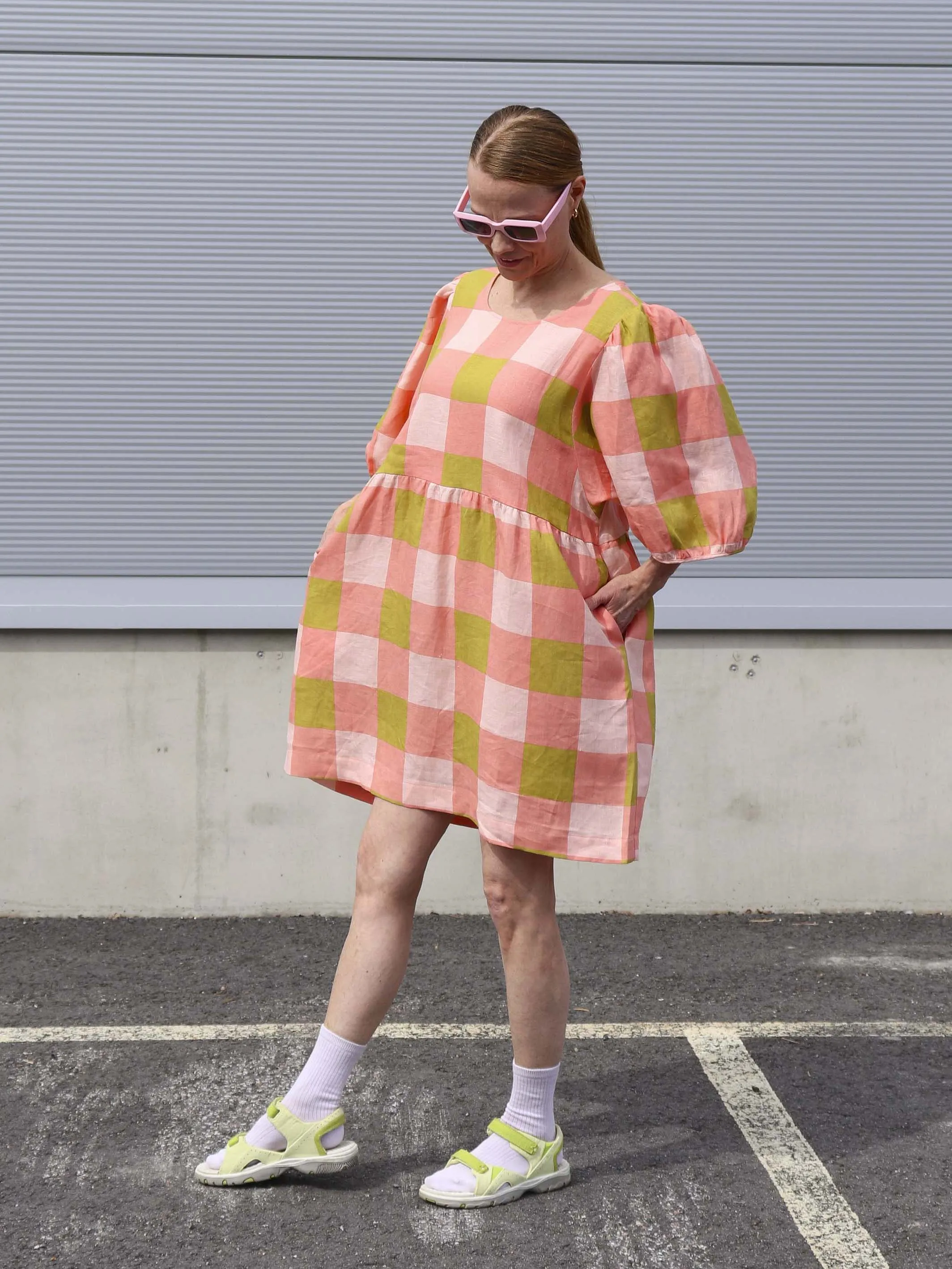 Myra Linen Dress Xadrez Rose