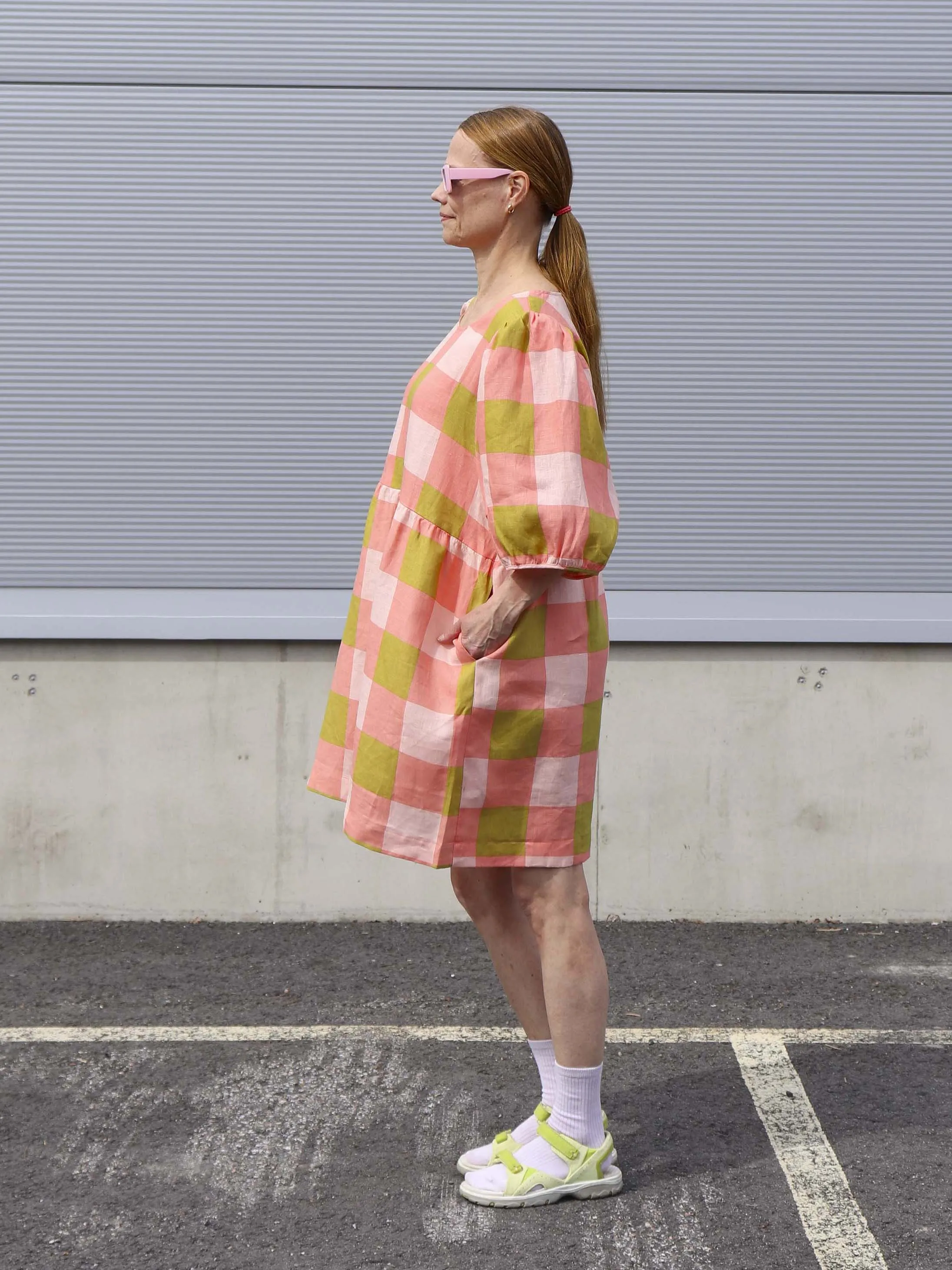Myra Linen Dress Xadrez Rose