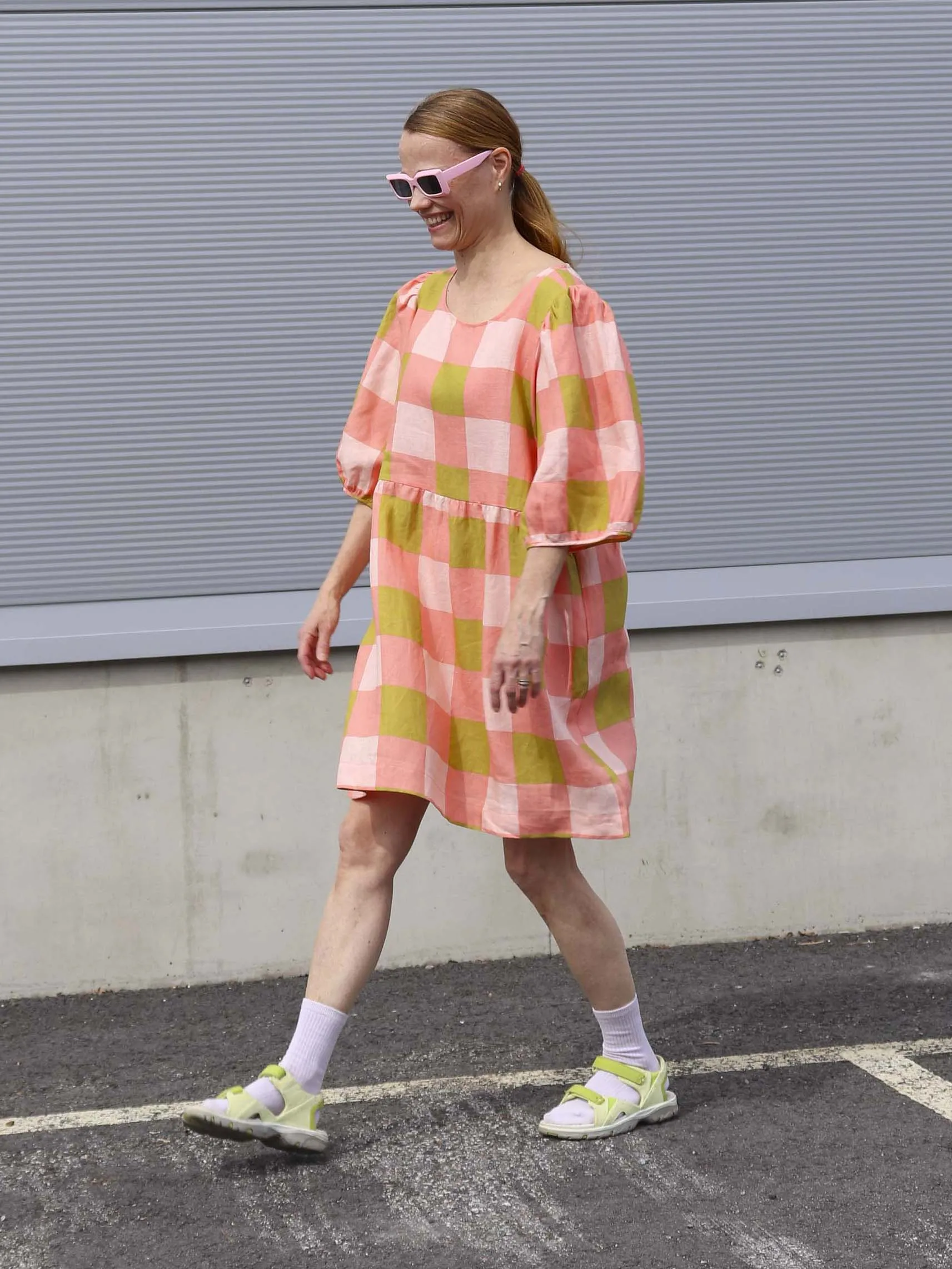 Myra Linen Dress Xadrez Rose