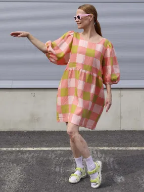 Myra Linen Dress Xadrez Rose