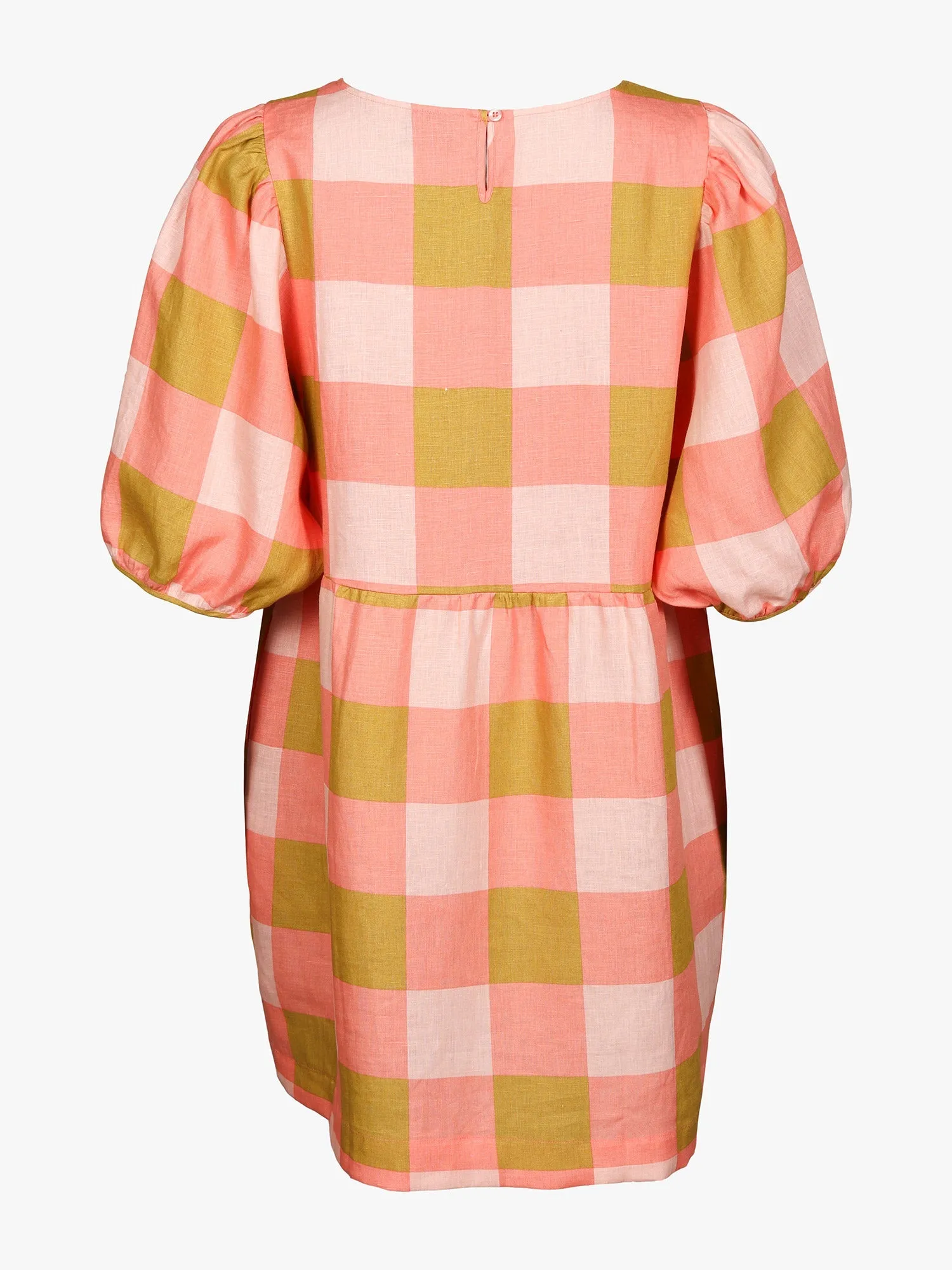 Myra Linen Dress Xadrez Rose
