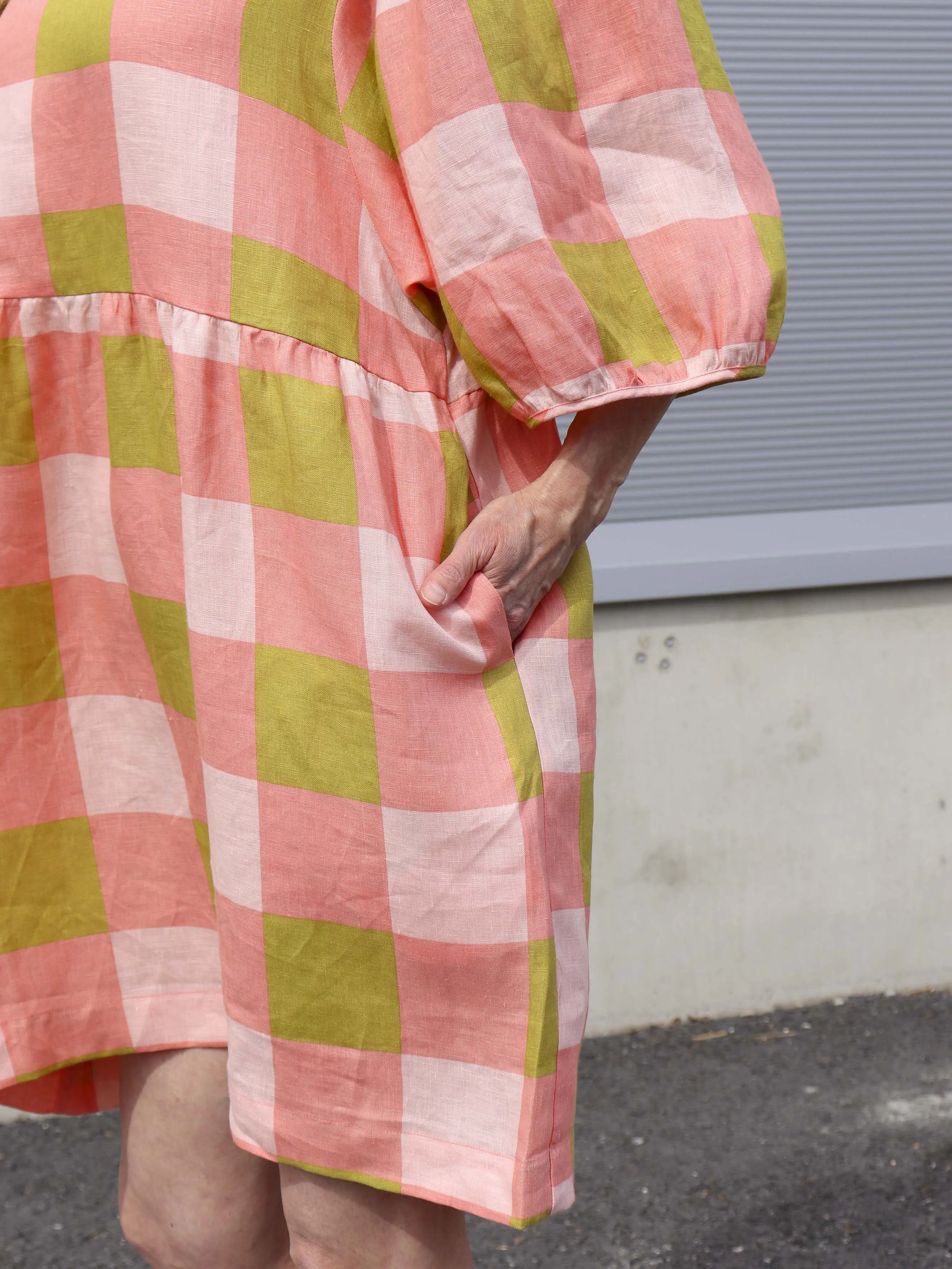Myra Linen Dress Xadrez Rose