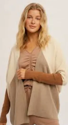 Neutral color block dolman sleeve open cardigan