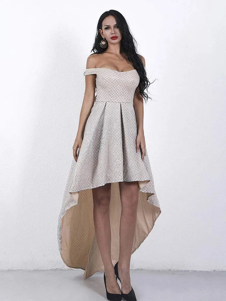 Off-Shoulder Sequin High Low Dress