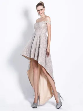 Off-Shoulder Sequin High Low Dress