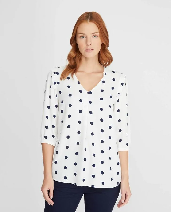 Off-White and Navy Spot Blouse