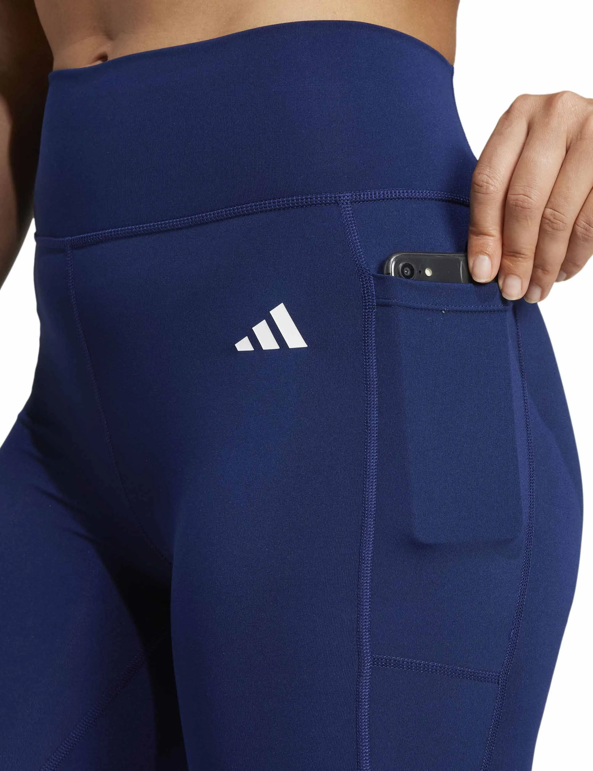 Optime Essentials Stash Pocket Full-Length Leggings - Dark Blue/White