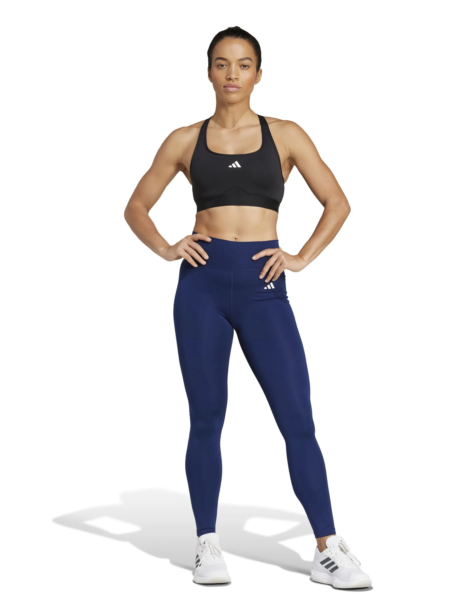 Optime Essentials Stash Pocket Full-Length Leggings - Dark Blue/White