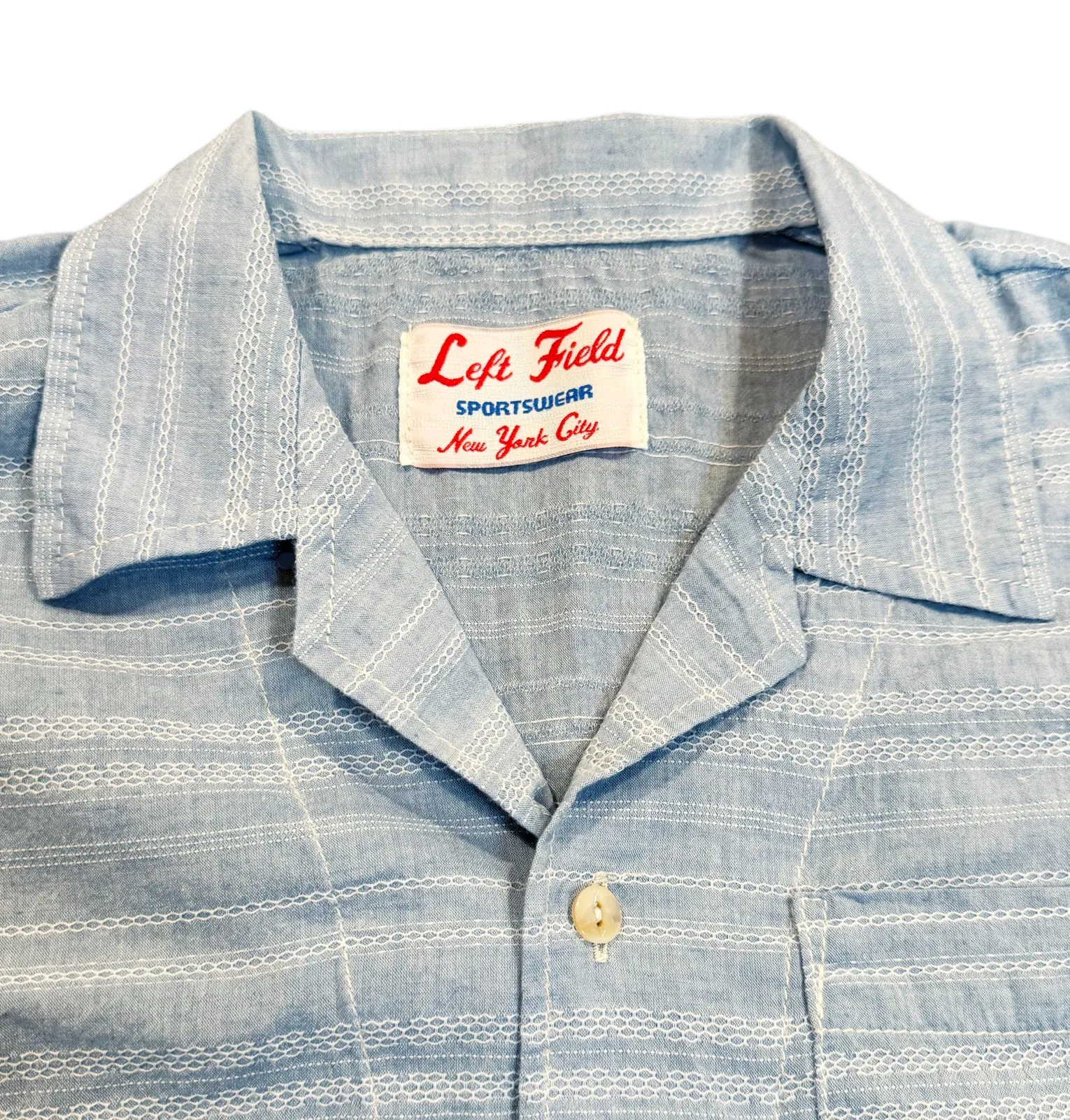 Pale blue Japanese cotton/linen Jacquard Camp Shirt