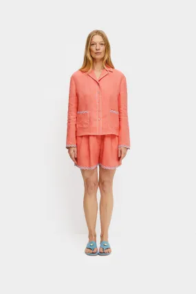 Petra Embroidered Linen Shorts in Strawberry