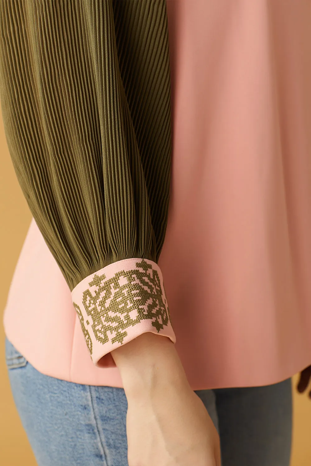 Pink And Olive Green Wrap Top