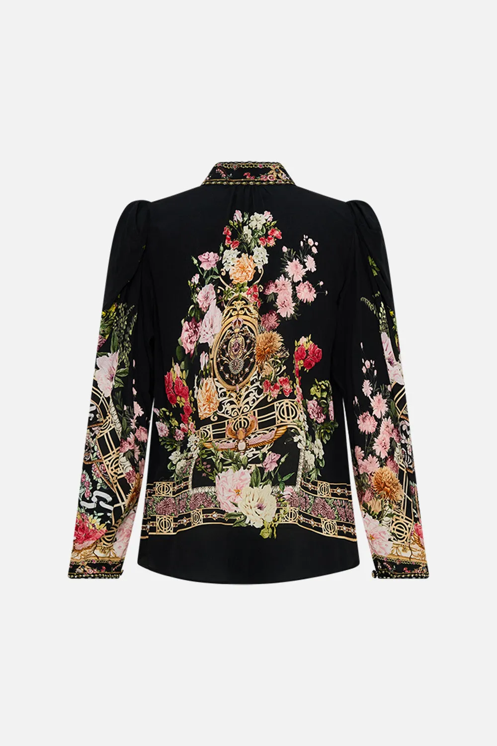 PINTUCK BLOUSE WITH DRAPED SLEEVE ADORNED IN ALEXANDRIA