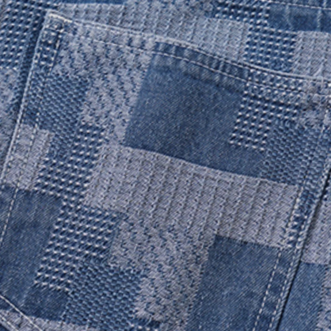 Plaid Denim Shorts