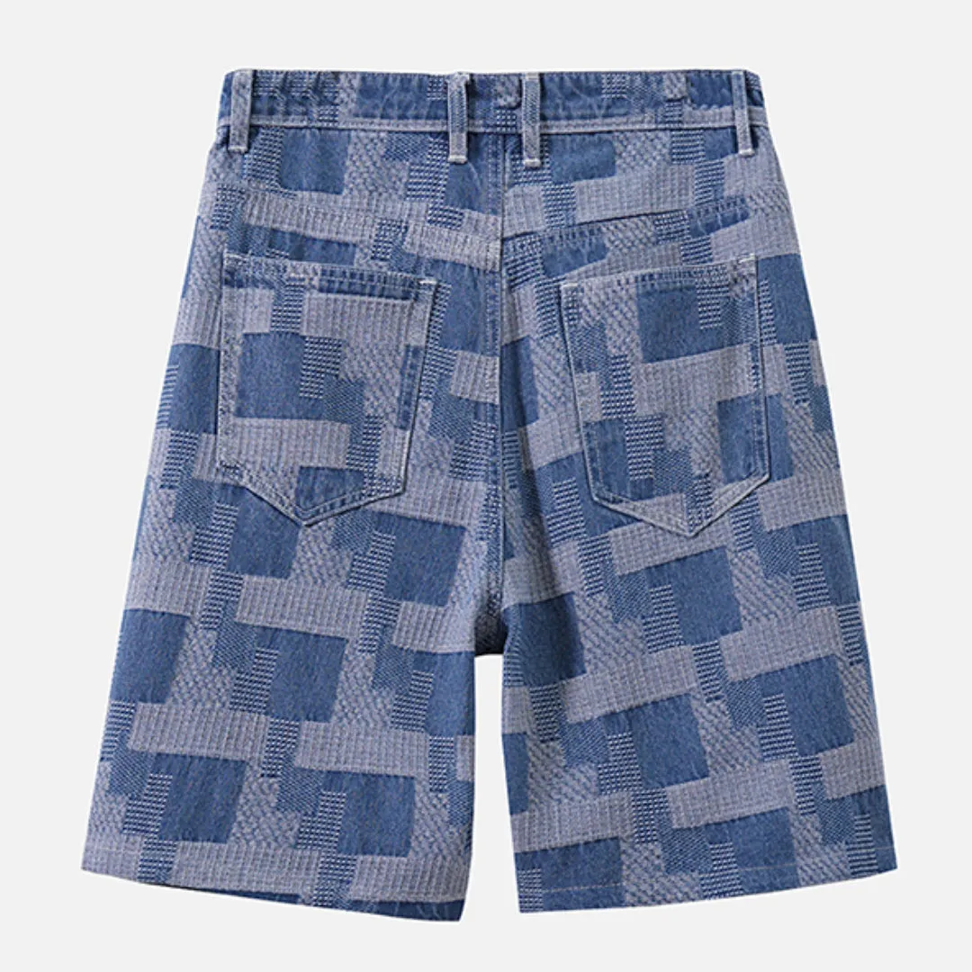 Plaid Denim Shorts