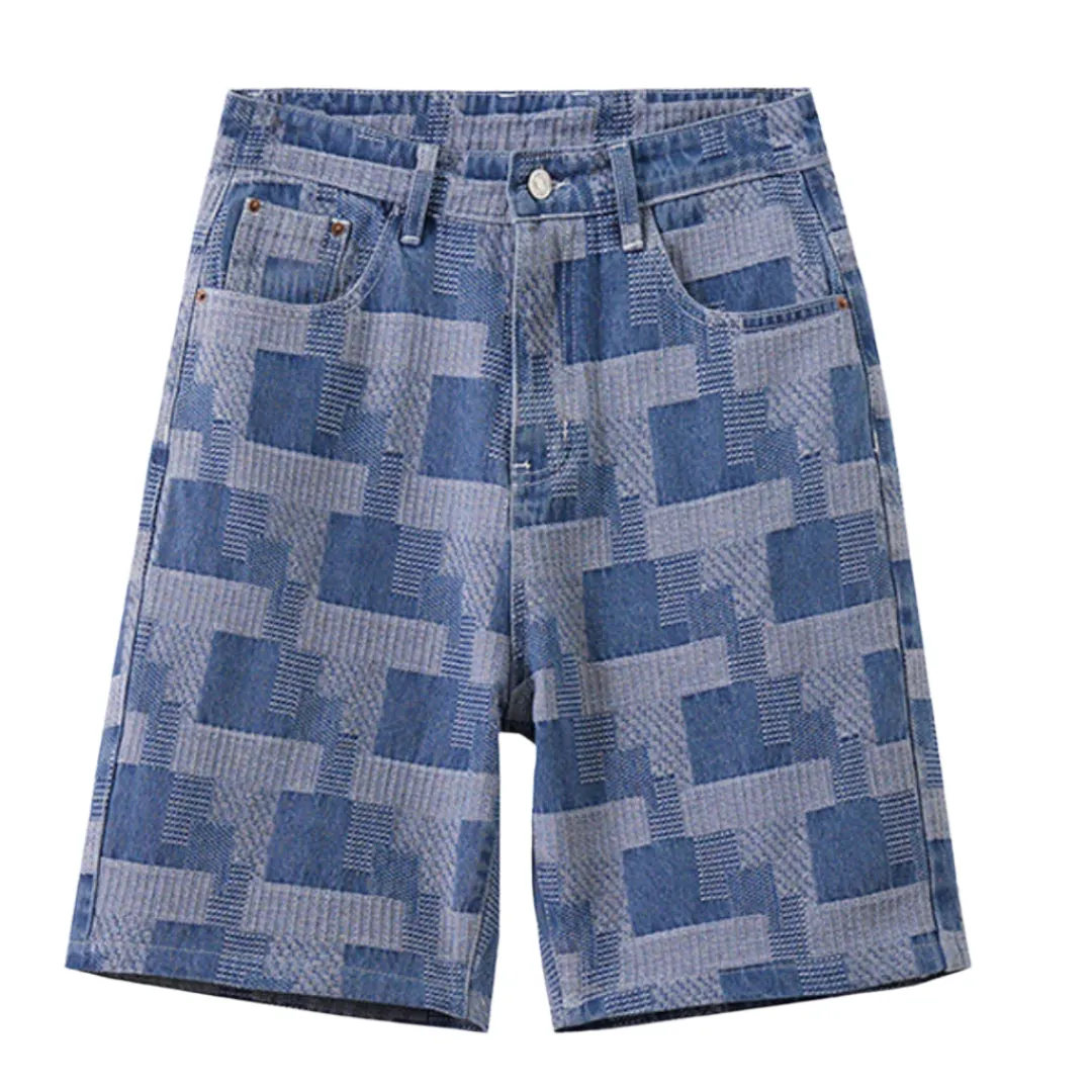 Plaid Denim Shorts